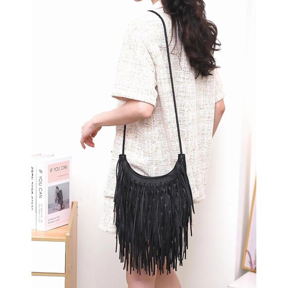 Crossbody Purse Faux Leather Tassel Small Boho Chic for Wedding Party - Picture 5 of 5